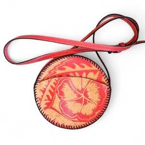 Patricia Nash Round Leather Crossbody Floral Tooled Coral Pink Boho Bag